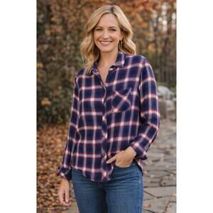 Rails Plaid Button Front Shirt Womens Small Blue Red White Flannel Casual